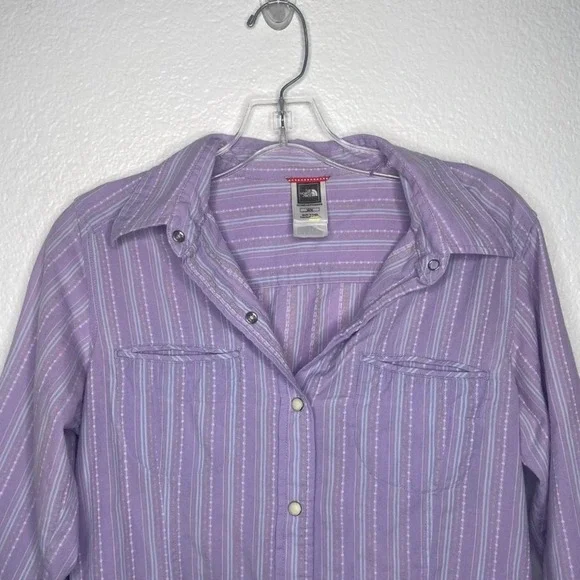 The North Face Womens 3/4 Sleeve Striped Button Down Shirt Purple Medium M - Picture 7 of 15